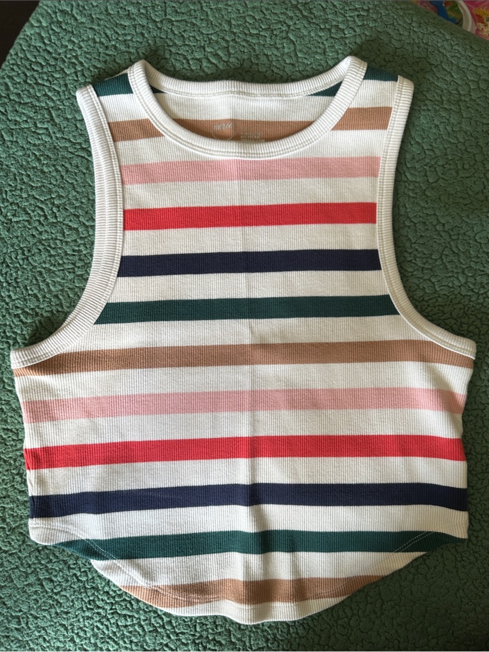 Striped Ribbed Cropped Tank - Multi Color